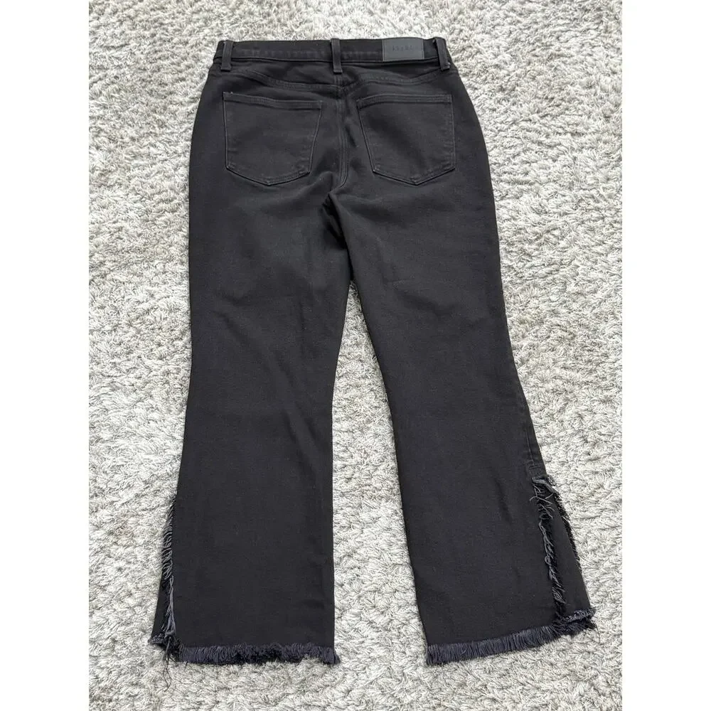 Pistola Black Raw Fringe Hem Crop Bootcut Jeans Womens Size 28 Stretch Denim